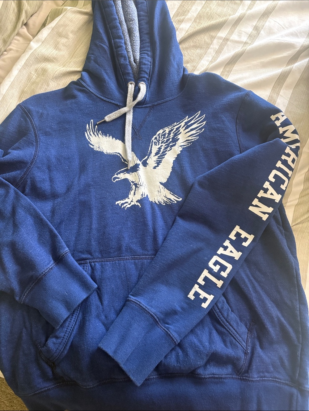 American Eagle Outfitters Royal Blue Hoodie with White Eagle Chest Graphic